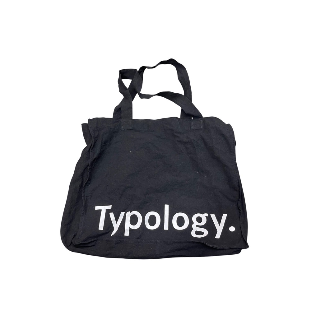 Typology‎ Black Canvas Tote Bag Logo Print Minimalist Cotton Shopper Handbag I10